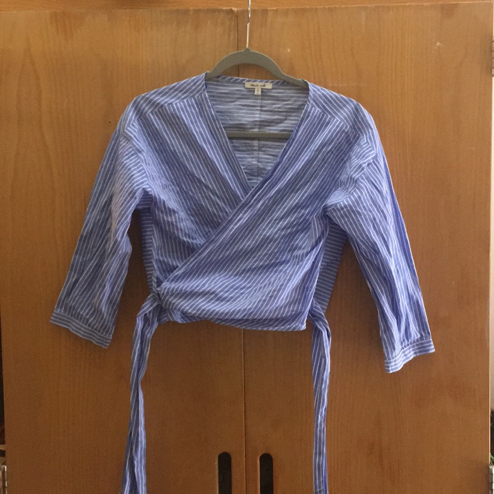 Striped Wrap Crop Top Blue and White s